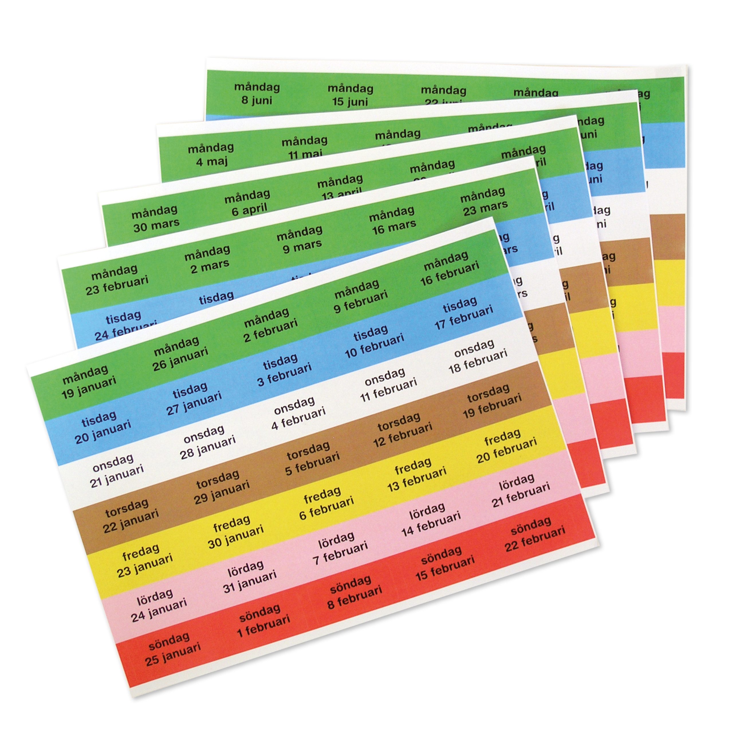 Datumetiketter i veckodagsfärger, Höstterminen