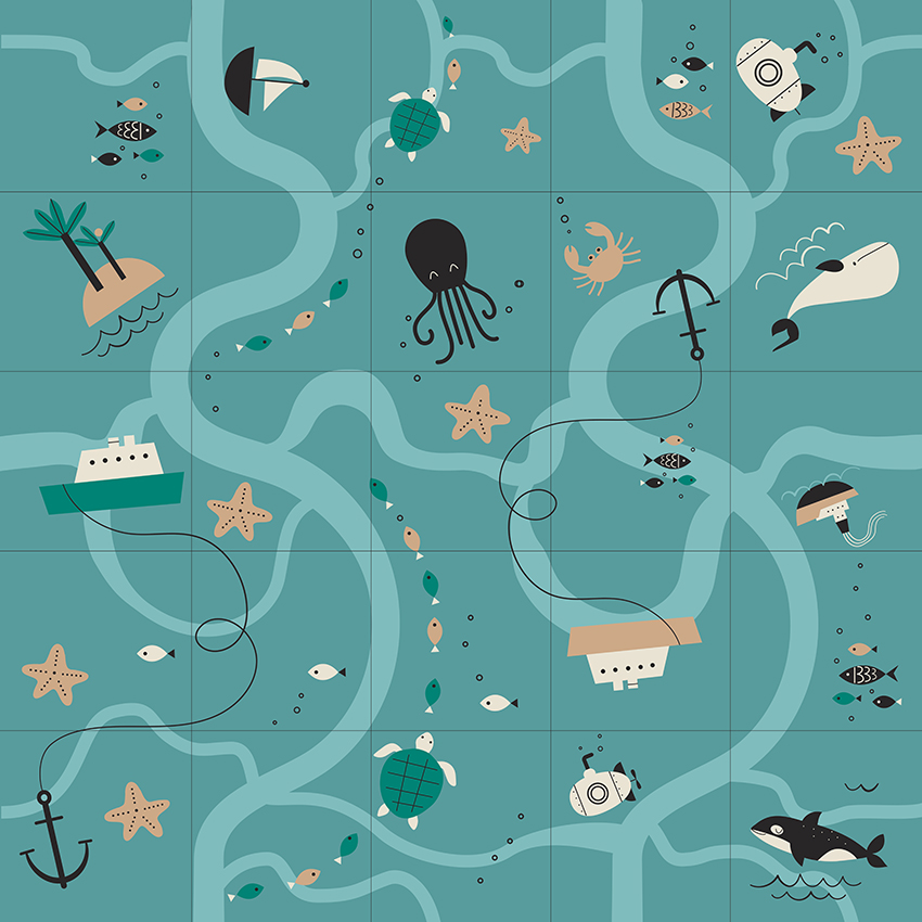 Blue-Bot/Bee-Bot matta Hav, 75x75 cm