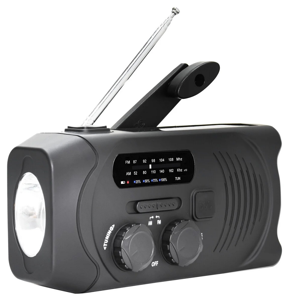 Vevradio med solcell och powerbank